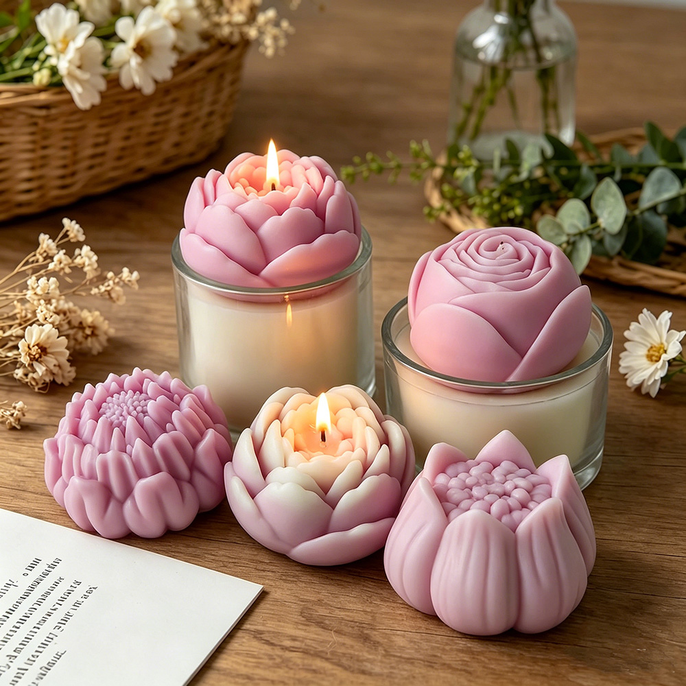 Candle Making Experience - 3Dフラワーシリコンモールド牡丹バラ蓮キャンドル作成用品アロマセラピーワックス石膏樹脂DIYモールド