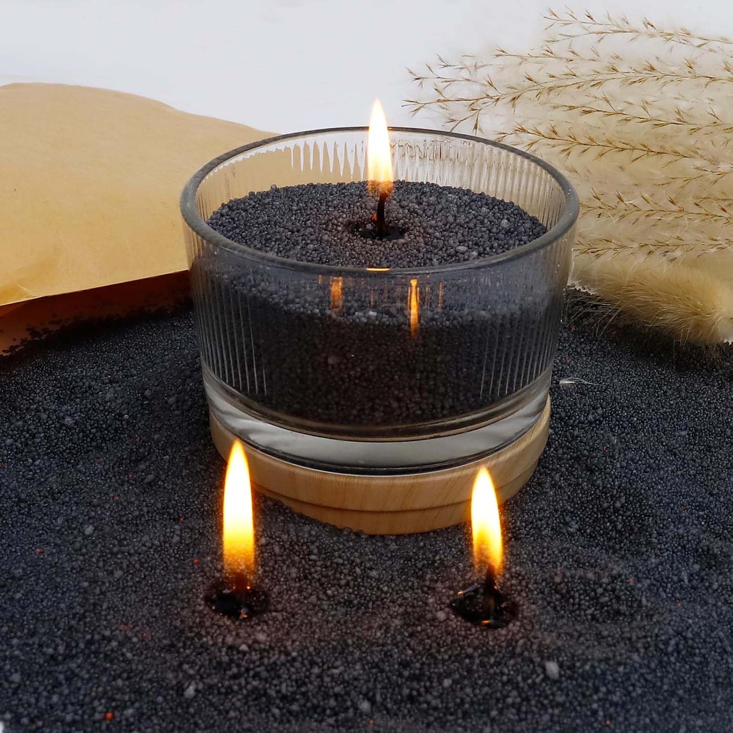 Candle Making Experience - 黒色のキャンドルサンド（芯付き）、200g、10個の芯付きパールキャンドルサンド、パールキャンドル、ワックスキャンドル製造用ワックス顆粒