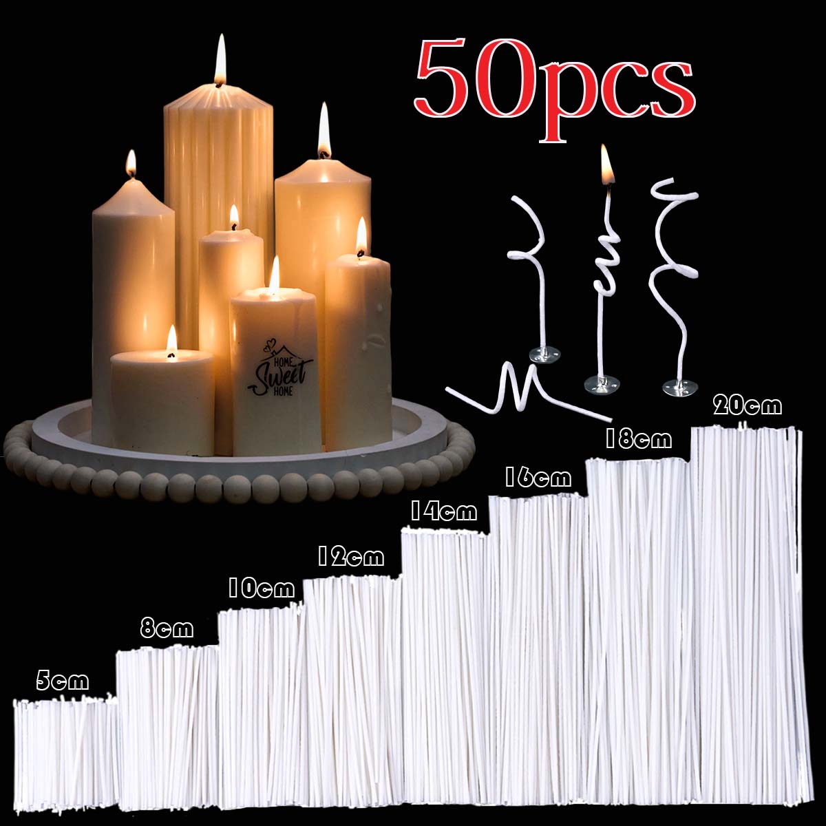 50個入り 5-20cm キャンドル芯 ワックスコットンセッ - Candle Making Instructions のレビューと価格