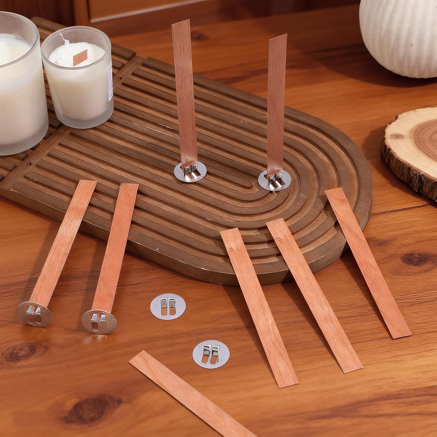 60個入り木製キャンドル芯 無煙木製芯 金属ベース付き キャ - Candle Making Experience のレビューと価格
