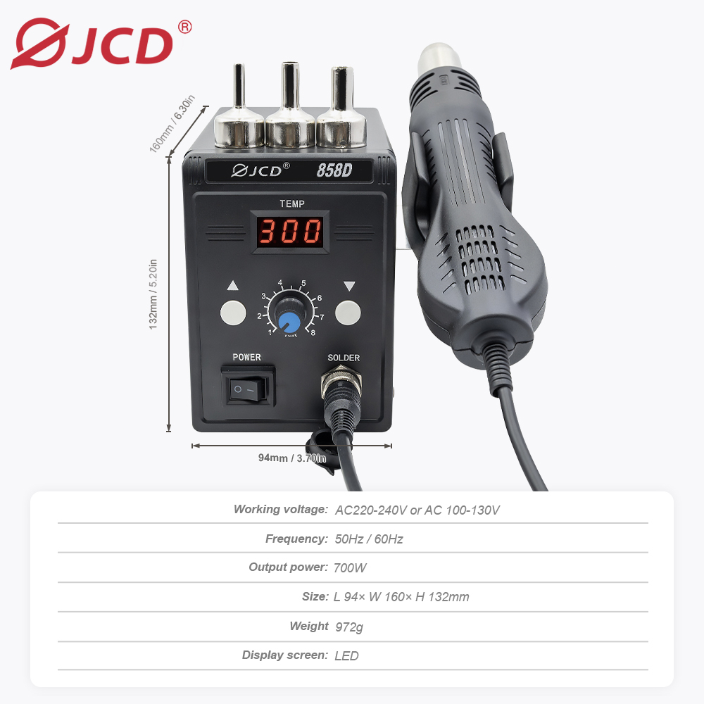 JCD ホットエアガン 858D 700 ワット BGA リ - Heat Gun Embossing のレビューと価格